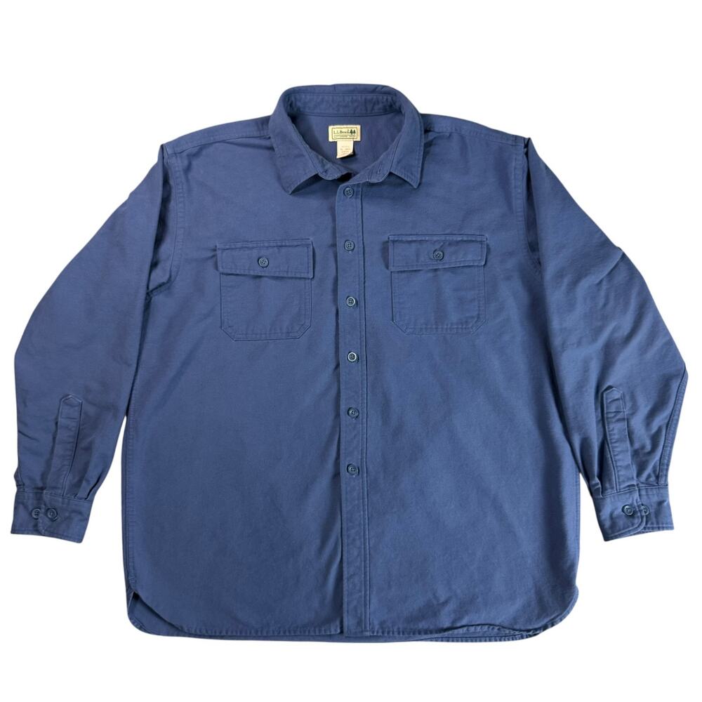 Vintage L.L.Bean Chamois Cloth Shirt XL Blue Button Up Heavy Cotton Work Outdoor
